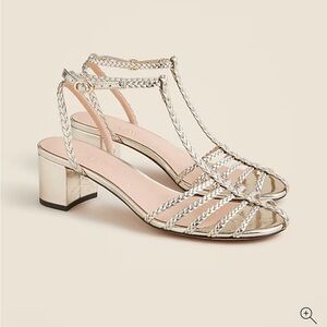 J. Crew • NWOB • Shay braided block sandal heels in metallic leather